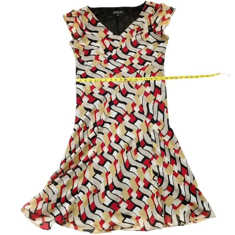 Jones New York Women’s Multicolored Silk Flutter Sleeve Slipover Dress Size 14P - Picture 7 of 15